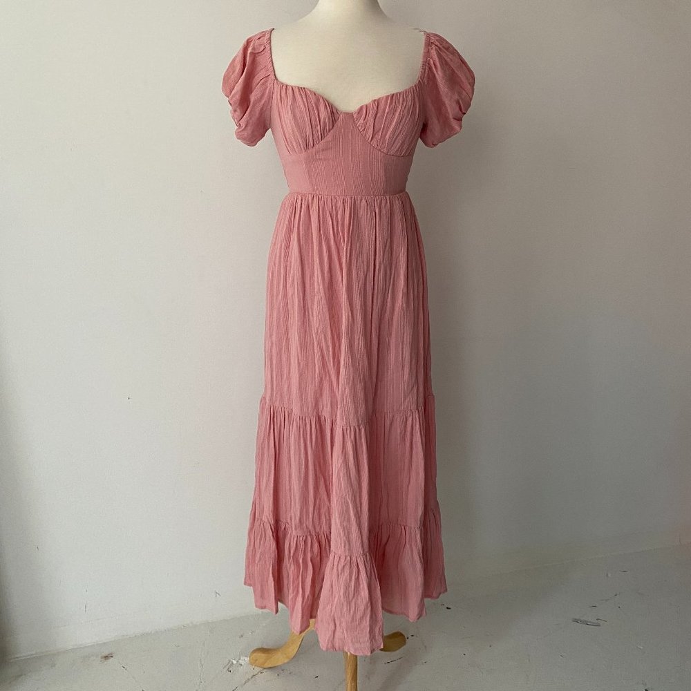 Urban Outfitters Kiss The Sky Amelie Tiered Maxi Dress in Blush Pink, Size S